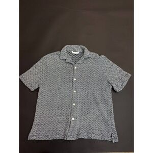 Zara Mens Textured Knit Button‎ Up Camp Shirt Short Sleeve Casual